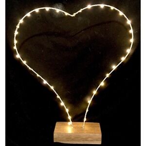 Heart Shaped LED Light Battery Powered 2 AA's Wood Base Night Light Valentines